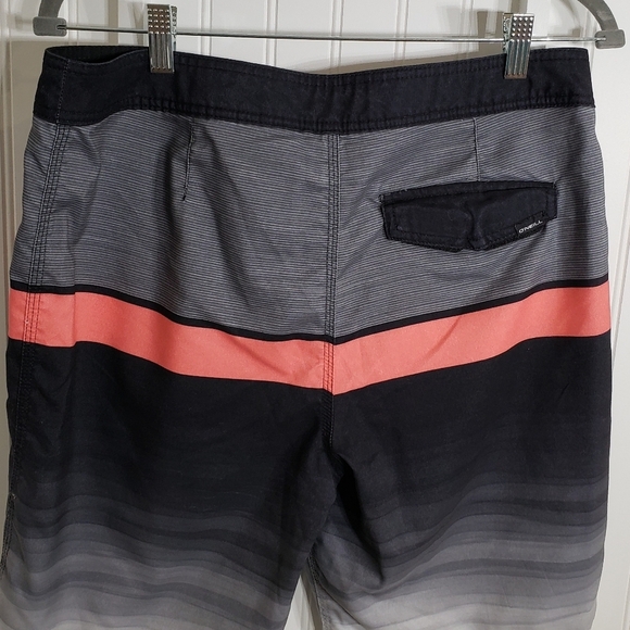 O'Neill Boardshorts Trunks Black Gray & Coral Size 32 With Pocket - Picture 7 of 16
